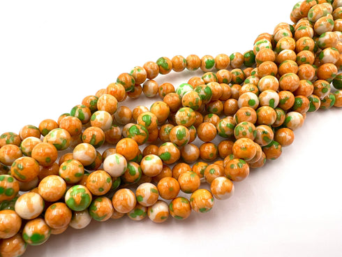 Orange Green Turquoise Jade Gemstone Beads, 8mm, Round